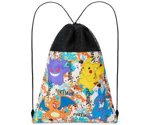 Pokemon Drawstring Bags for Kids Teens, Pikachu Swimming Bag String Bag Backpack for School PE Bag Travel Beach Holiday Sports Gym Bag (Black/Multi)