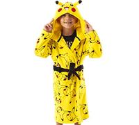 Pokemon Dressing Gown For Boys & Girls | Kids Pikachu Face Hood Yellow Kids Pocket Bathrobe | Childrens Soft Fluffy Nightwear Robe
