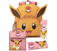 Pokémon Eevee Brown Pink 4-Piece Backpack Set | Kids Rucksack with Lunch Bag, Pencil Case & Water Bottle | School Accessories Bundle | Back to School Essentials | Pokémon Merch