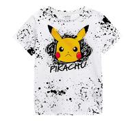 (9-11 Years, White/Black/Yellow) Pokemon Childrens/Kids Electrifying 025 Pikachu Splattered T-Shirt