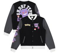 Pokemon Gengar Snap Varsity Jacket for Men - Adults Letterman Jacket with Embroidered Patches - Stylish Snap Button Jackets, Black, XXL