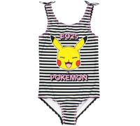 (10-11 Years) Pokemon Pikachu Swimsuit For Girls | Black & White Kid's Pikachu Swimming Costume | Children's Swimwear Suit with Bow Straps | Gamer Gift