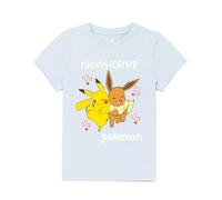 (5-6 Years) Pokemon T-Shirt Girls Kids Pikachu Eevee Friends Game Blue Top