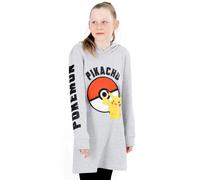 Pokemon Hoodie Dress For Girls | Kids Game Pikachu Pokeball Grey Jumper Pullover Outfit | Clothing Gamer Merchandise 13-14 Years