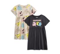 Pokemon Girls Dress Pack of 2 | Dark Grey & Tan Short Sleeve Summer Dresses Graphic Daywear | Pikachu Squirtle Jigglypuff Multi-Pack Clothing Set | Game TV Series Movie Merchandise Gift Bundle
