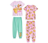 Pokemon Girl's Multi-Pack of 2 Short Sleeve Long Leg Pyjama Set | Pink | Official | Size: 7-8 Years Pokemon Pink 7-8 Years