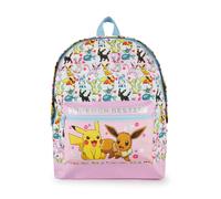 Pokemon Girls Pink Glitter School Backpack | Eevee & Pikachu Pokemon Besties Character All Over Print Rucksack | Luggage School Bag Adjustable Straps | TCG Game Movie Cartoon Series Merchandise Gift