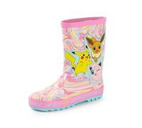 Pokemon Girls Wellington Boots | Kids Wellies with Pikachu, Eevee & Jigglypuff Character Print in Pink | Childrens Water Resistant Rubber Boots with Marble Effect | Classic Video Game Merchandise Gift