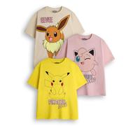 Pokemon Girls Multicoloured Pikachu, Eevee & Jigglypuff Multi-Pack of 3 Short-Sleeved T-Shirts - 7-8 Years