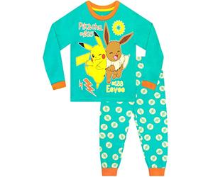 Pokémon Girls Pikachu and Eevee Pyjamas Long Sleeve Pyjama Set for Kids Green 10-11 Years