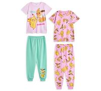 Pokémon Girls Pink & Green Pyjama Set | Pikachu Eevee Graphic Short Sleeve Top & Long Bottoms | Kids Character Nightwear | Children's Animated TV Series Merch - 11-12 Years