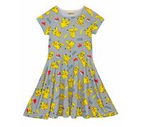 Pokemon Girl's Short Sleeve Skater Dress | Grey | Official Merch | Size: 9-10 Years Pokemon Grey 9-10 Years