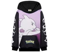 Pokemon Hoodie for Boys Teens, Hooded Sweatshirt, Pikachu Eevee Pullover Casual Sports, Long Sleeve Jumper, Anime Gifts for Boys (13-14 Years, Black/Pink Mewtwo)