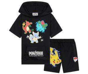 Pokemon Hoodie Shorts Tracksuit Set Boys 2 Pcs Pikachu Teenagers Anime Summer Short Sleeved Hooded Sweatshirt Zipped Pockets Sports Casual Activewear