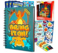 Pokemon Journal Set - Bundle w/ Charizard Notebook, Stickers, More For Kids | Pokemon Journal Notebook Set - With Charizard Sketchbook, Crayons, Stickers, More for Kids | Dragonite Stationery Set