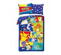 Pokemon Kanto Character Bed Set - Duvet Cover 140 x 200 cm + Pillowcase 70 x 90 cm - Reversible - 100% Cotton - Multi-Coloured