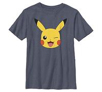 Pokemon Kids Boy's Pikachu Big Face Short Sleeve T-Shirt, Navy Mottled, L