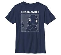 Pokemon Kids Charmander Comic Box Boys Short Sleeve Tee Shirt, Navy Blue, M