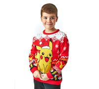 Pokemon Kids Christmas Jumper in Red | Pikachu Festive Holiday Long Sleeve Knitted Sweater for Children | Xmas Warm Pullover Knit | Pokemon Seasonal Merchandise Gift for Boys and Girls