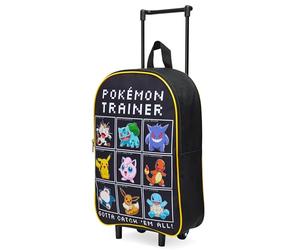 Pokemon Kids Foldable Trolley Suitcase 39 x 27cm, 10.5 litres 2 Wheels Extendable Handle (S/39cm -10.5L, Black/Multi)