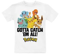 Pokémon Kids Gotta Catch 'Em All Unisex T-Shirt White Fan Merch, Gaming, Nintendo, Pikachu, White, 6 Years