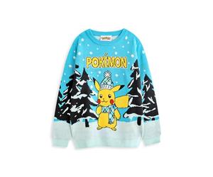 Pokemon Kids Knitted Blue Christmas Jumper | Festive Pikachu Sweater - Fun & Warm | Perfect for Young Pokemon Trainers | Christmas Pokemon Apparel to Add Joy and Colour to The Festivities