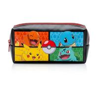 Pokémon Kids Pencil Case - Pikachu, Charmander, Squirtle & Bulbasaur Zip Pouch, Wipeable PVC Stationery Holder with Poké Ball Design, School Pen Storage Bag 20 x 5.5 x 9cm