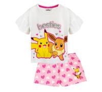 Pokemon Pyjamas For Girls | Kids Pikachu & Eevee Frill Sleeve Long OR Short Leg PJs | Girl Gamer Merchandise 7-8 Years
