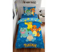 Pokémon Kids Single Duvet Cover 135x200 + Pillowcase Microfibre | Reversible bedding | Single bed | Microfibre Oeko-Tex | Quick drying | Pikachu Charmander Squirtle | Official licence