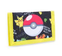 Pokemon Kids Trifold Wallet with Zipped Coin Compartment and Clear ID Pocket (Black/Yellow)