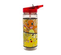 Pokemon Kids Water Bottle 580ml - Leakproof Flip Lid with Straw - Featuring Pikachu, Charmander, Bulbasaur & Squirtle - BPA-Free Reusable Drink Bottle for School & Travel