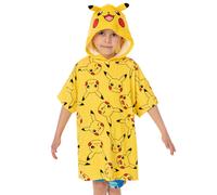 Pokemon Kids Towel Poncho | Yellow Bath Towel with 3D Ears For Boys & Girls | Pikachu All Over Print Swimwear Beach Graphic Changing Robe | Cosy Hooded Swim Accessory Merchandise Gift for Children