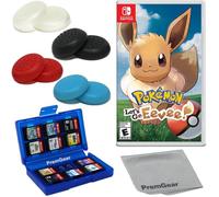 Pokémon: Let's Go, Eevee! for Nintendo Switch (US Version), with PremGear Thumb Grips (8 pack - Black, Blue, Red & Clear), 24 Slot Game Card Holder & Cleaning Cloth
