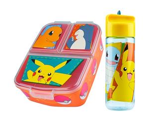Pokemon Lunch Box Set for Kids Multiple Snack Compartments and Water Bottle Pikachu Anime School Supplies Day Trips Holidays