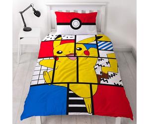 Pokemon 'Memphis' Single Panel Duvet Cover Reverse Bedding Set Pokeball Pikachu