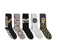 Pokemon Men's 5 Pack Crew Socks, Assorted Grey, 6.5-12 UK