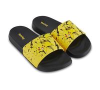 Pokémon Mens Pikachu Slide Sandals - Pikachu, Ash, Charmander, Squirtle, and Bulbasaur Slides, Black Yellow, 12-13