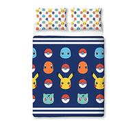 Pokemon Officially Licensed Double Duvet Cover Set | Pikachu Badges Design Reversible 2 Sided Bedding with Matching Pillowcases | Character World Brands Double Bed Set
