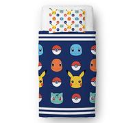 Pokemon Officially Licensed Single Kids Duvet Cover Set | Pikachu Badges Design Reversible 2 Sided Bedding with Matching Pillowcase | Character World Brands Single Bed Set