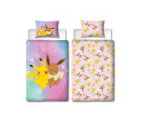 Pokemon Officially Licensed Single Kids Duvet Cover Set | Pikachu Eevee Design Reversible 2 Sided Bedding with Matching Pillowcase | Childrens Single Bed Set