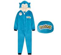 Pokemon Onesie for Boys & Teens, Soft Fleece Hooded Pikachu Onesie Pyjama, Warm Hooded Loungewear Sleepsuit, Gifts for Him (7-8 Years, Blue Snorlax Cushion)