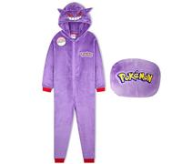 Pokemon Onesie for Boys & Teens, Soft Fleece Hooded Pikachu Onesie Pyjama, Warm Hooded Loungewear Sleepsuit, Gifts for Him (9-10 Years, Purple Gengar Cushion)