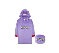Pokemon Pikachu Hoodie Blanket for Kids Teenagers, Fleece Wearable Blanket Gengar Charizard Psyduck Scorbunny, Warm Oversized Hoodie, Anime Gifts (Purple Gengar Cushion)