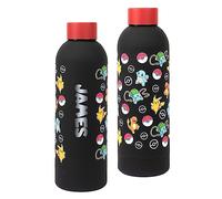 Pokemon Personalised Children’s Water Bottle Kids Stainless Steel Drink Bottle Pikachu Gift for Boys Leakproof BPA Free 700 ml Black/Red