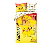 Pokemon Pikachu 0025 Reversible Bedding Set Duvet Cover 140 x 200 cm and Pillowcase 70 x 90 cm - 100% Cotton Oeko-Tex - Yellow
