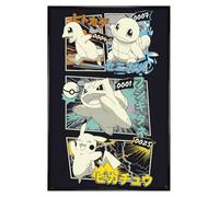 Pokemon Pikachu and Kanto Starters Maxi Poster - Black Gloss Framed Poster Print, Wall Art, Home Decor Gift Idea for Living Room, Bedroom, or Office Display