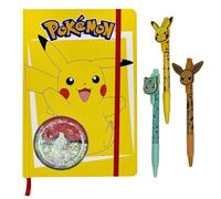 Pokémon Pikachu Diary Gift Set with 3 Ballpoint Pens - Yellow Pikachu Notebook with Pikachu, Bulbasaur and Eevee Pens - Pokémon Stationery for Kids