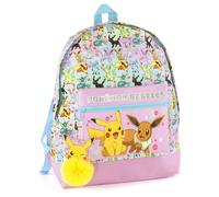 Pokemon Girls Pink Glitter School Backpack | Eevee & Pikachu Pokemon Besties Character All Over Print Rucksack | Luggage School Bag Adjustable Straps | TCG Game Movie Cartoon Series Merchandise Gift
