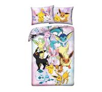 POKEMON Pikachu EEVEE EVOLUTION - Duvet Cover 140 x 200 cm + Pillowcase 70 x 90 cm - Reversible - 100% Polyester - Multi-Coloured