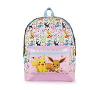 Pokemon Girls Pink Glitter School Backpack | Eevee & Pikachu Pokemon Besties Character All Over Print Rucksack | Luggage School Bag Adjustable Straps | TCG Game Movie Cartoon Series Merchandise Gift